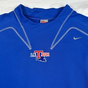VTG Nike LA Tech Bulldogs Long Sleeve Therma Fit Shirt XL Warm Mock Neck Blue